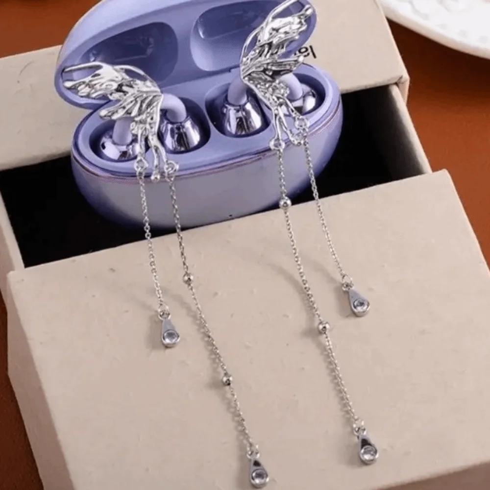 Креативные клипсы для наушников в форме бабочки, серебристые, с искусственными кристаллами, аксессуары для наушников, кисточки, набор из двух штук, украшения для наушников