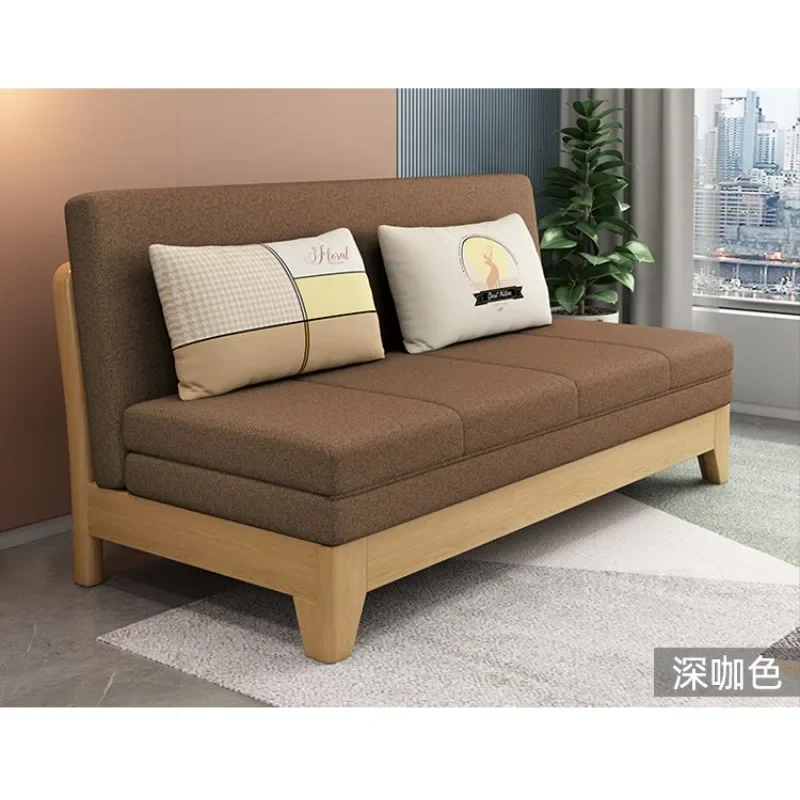 Solid wood sofa bed dual-purpose foldable living room, 1.2 meters pull-out study folding bed 1.5m wide bed with light