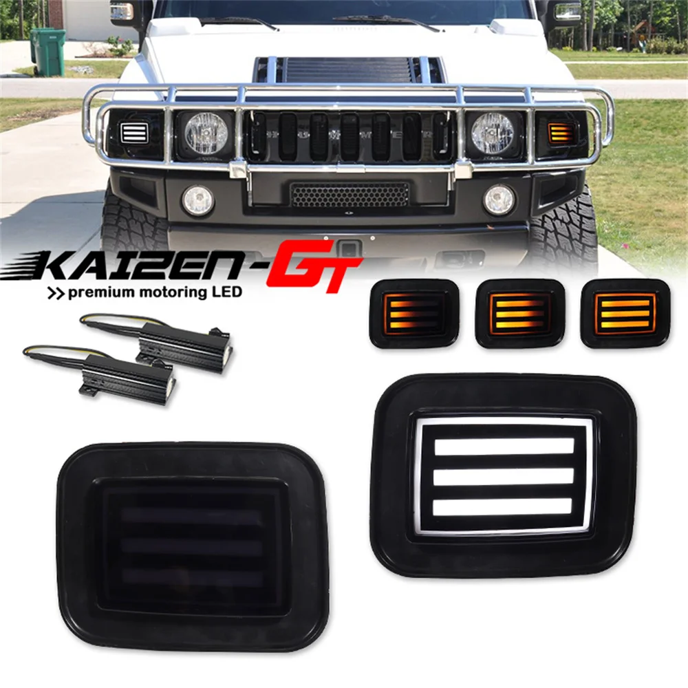 Dual-color Amber & White LED Front Bumper Turn Signal Lights w/ DRL Driving Lights For Hummer H2 2003-2009 & H2 SUT 2005-2009