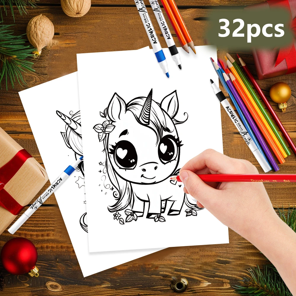 

32 шт., цветные карточки с единорогом и каракулями, цветные карточки своими руками, принадлежности для дня рождения, обратно в школу и т. д. (Викройка случай)