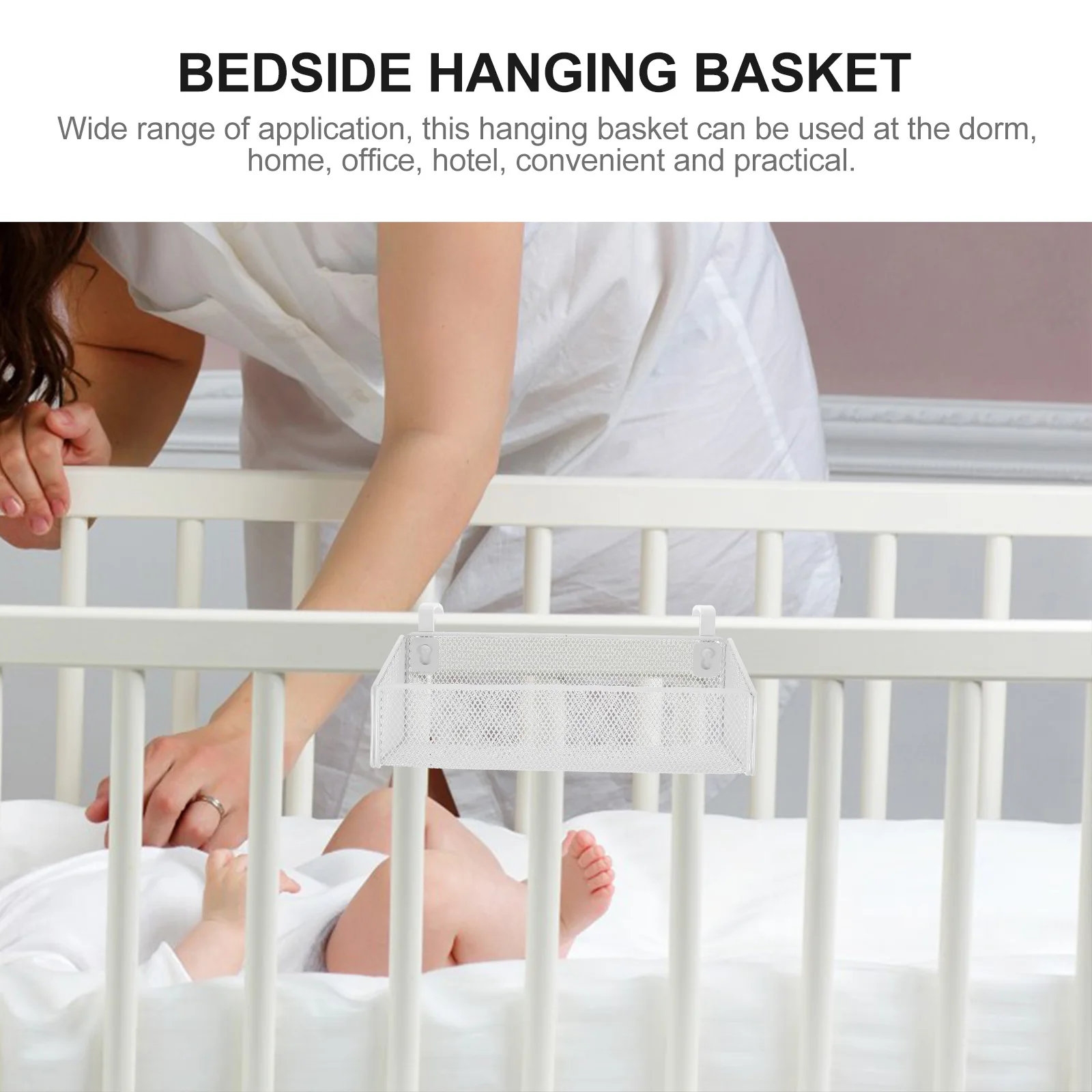 

Storage Hanging Basket Bedside Bunk Wrought Iron 46cm Hooks Black Dormitory Supplies Organizing Storage Basket