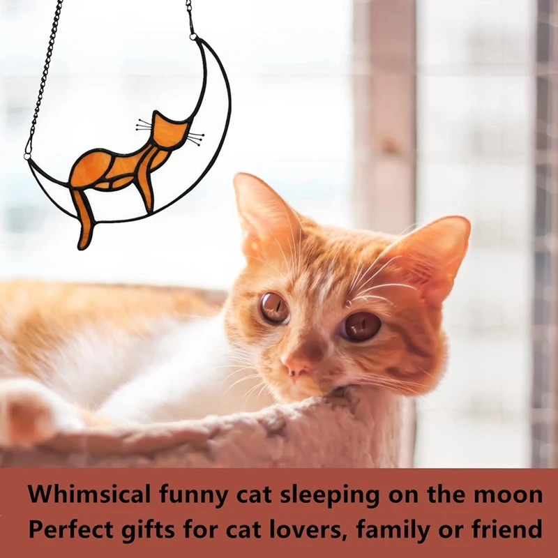 Regali per gli amanti dei gatti arancioni impiccagioni per finestre in vetro colorato acchiappasole per gatti che dormono per finestra