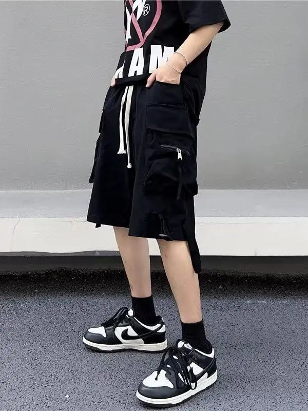 

Summer Thin Heavy Dstring Loose Casual Cargo orts Men's Youth Active Straight Leg mid Waist Five-Quarter Length Pants