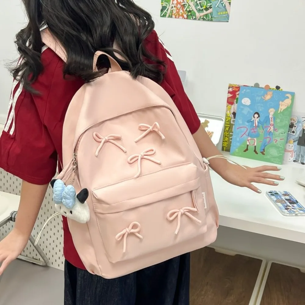 Fashion Large Capacity Bow Backpack Solid Color Bow decoration Girls Backpack Zipper Laptop Rucksack Students