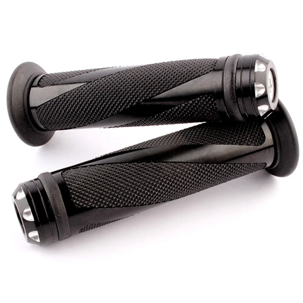 Rubber Grips Motorcycle Grips For Riding Striped Design Stylish Appearance Vibration Absorption Weather Resistant