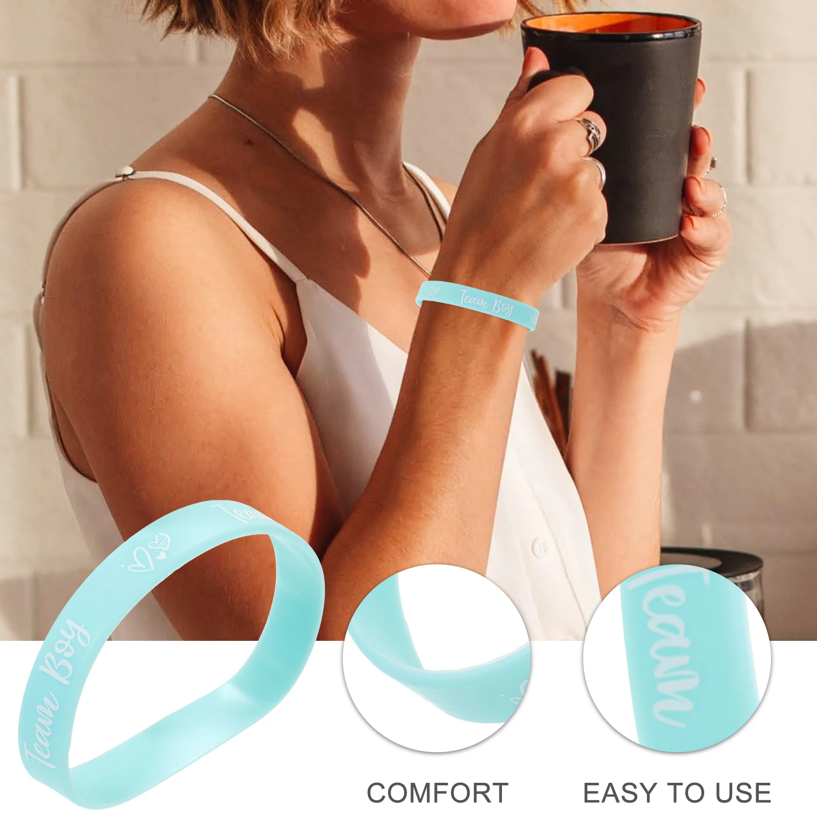 

12pcs Reveal Silicone Bracelet Bracelets Silicone Adjustable Boy Wristbands Baby Shower Party Gifts