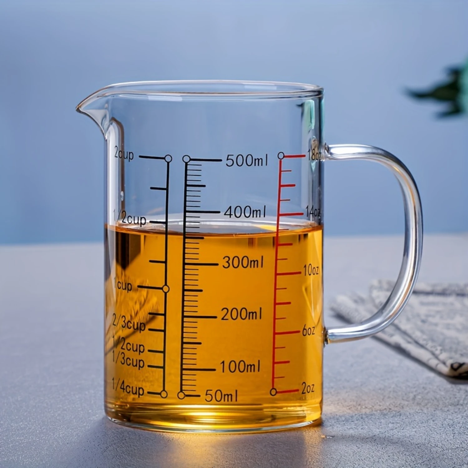 

1pc Insulated Glass Measuring Cup with V-Shaped Nozzle - High Borosilicate Heat Resistant, Easy to Read, 500ml (16oz, 2 Cups)