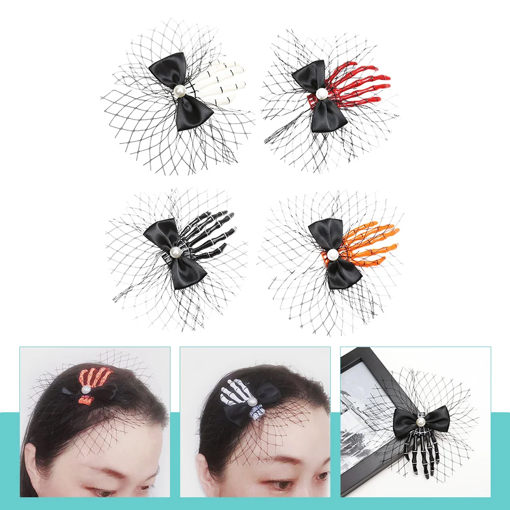 

4 Pcs Skull Claw Barrette Hair Clip Girls Gothic Clips Delicate Cloth Halloween Decoration Miss