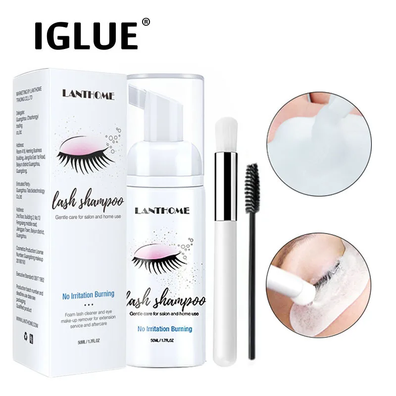 50ml Lash Shampoo Lanthome Eyelash Extension Shampoo Eyelid Lash Foaming Cleanser Glue Women Salon Home Use Makeup Tools