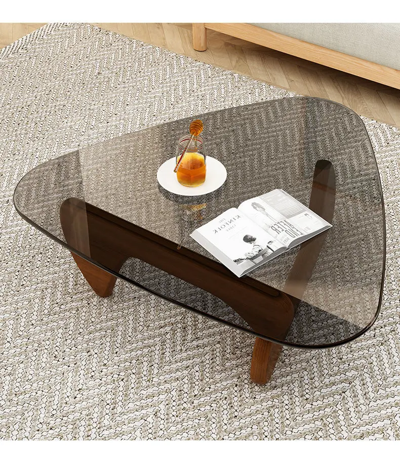 Nordic Tempered Glass Tea Table Home Living Room Side Table Solid Wood Leg Coffee Table Simple Balcony Tatami Corner Table