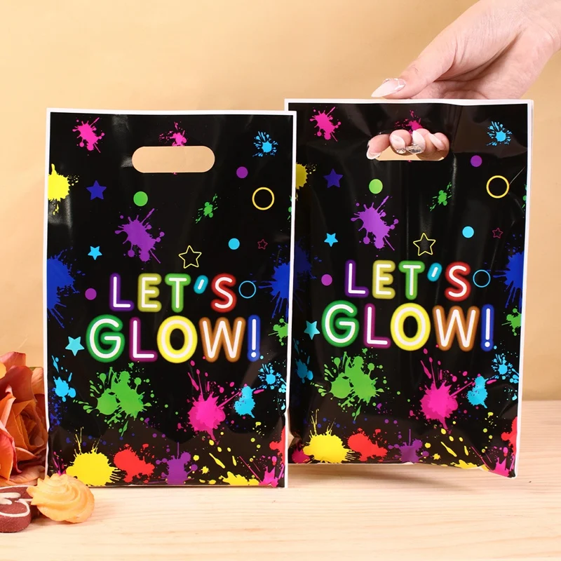 10/20/50pcs Neon Theme Party Gift Bags, Neon Let's Glow in Dark Plastic Gift Treat Bags for Birthday Party Decorations Supplies