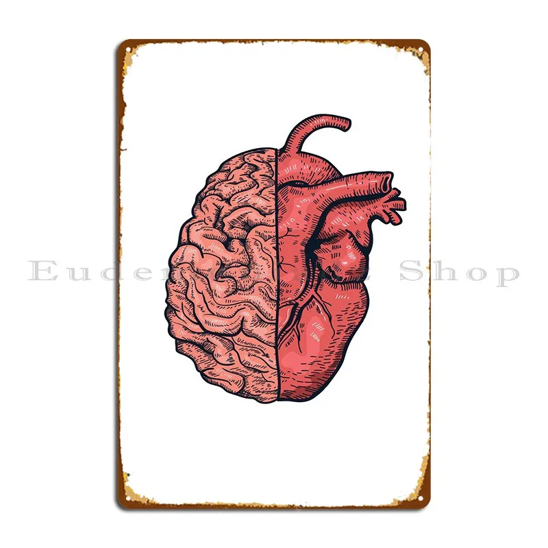 Heart And Brain Metal Sign Poster Wall Decor Party Plates Wall Cave Garage Designing Tin Sign Poster