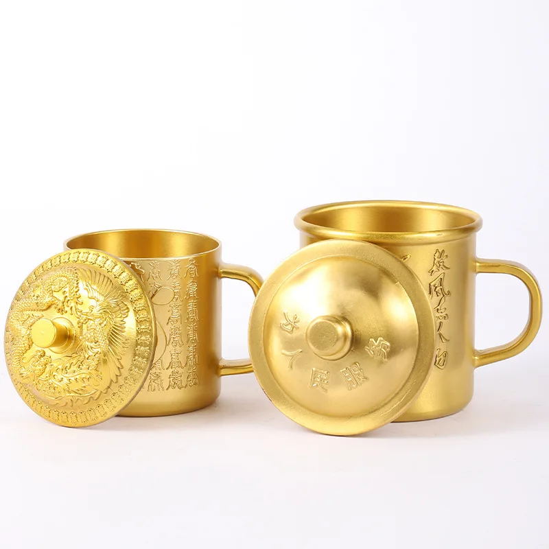 

Brass Teacup Dragon Phoenix Hundred Blessings Tea Commemorative Cup Water Jar Home Collection Ornament