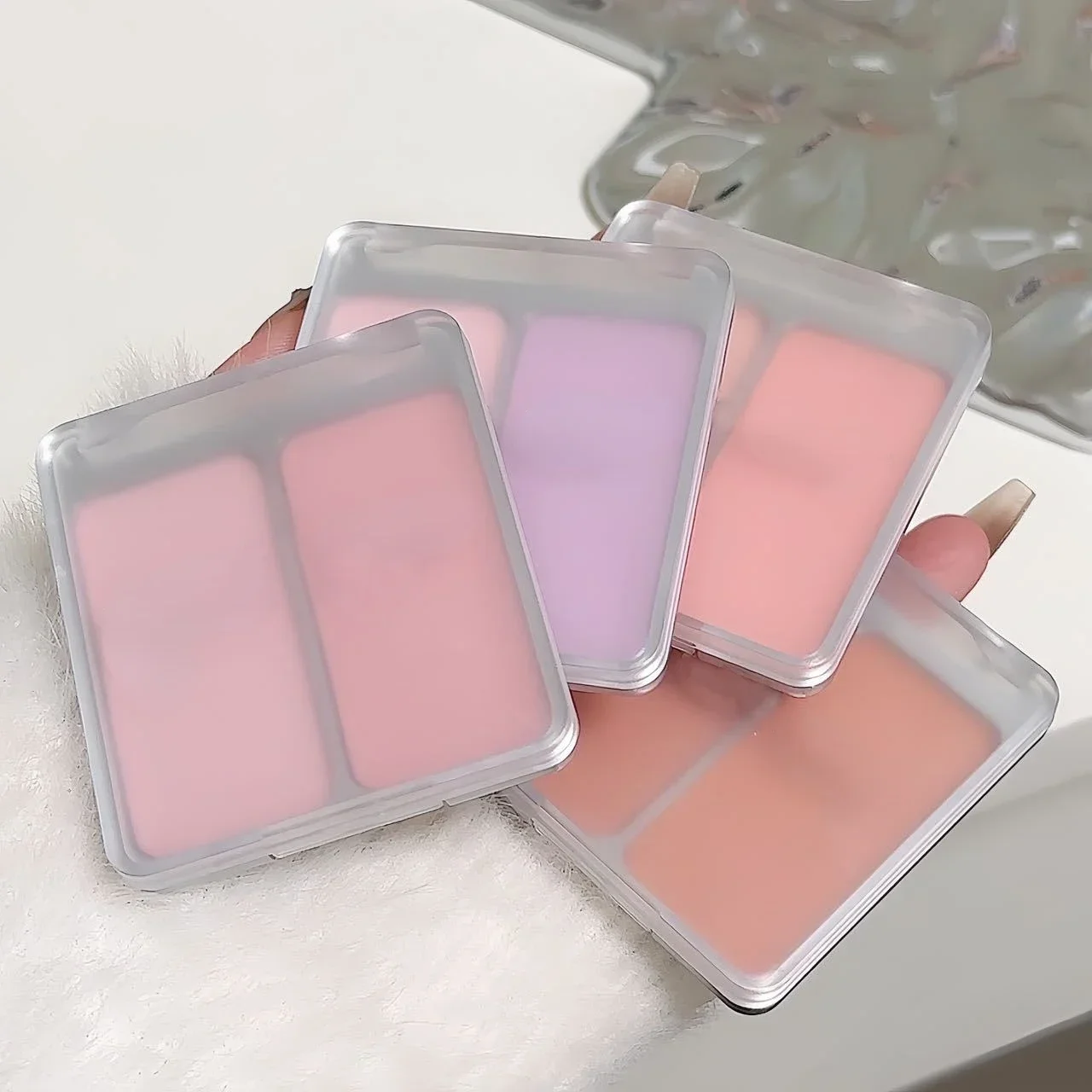 Two-tone Blush Powder Palette Natural Matte Brighten Skin Blusher Milk Peach Pink Purple Apricot Rubor Rouge Korean Makeup