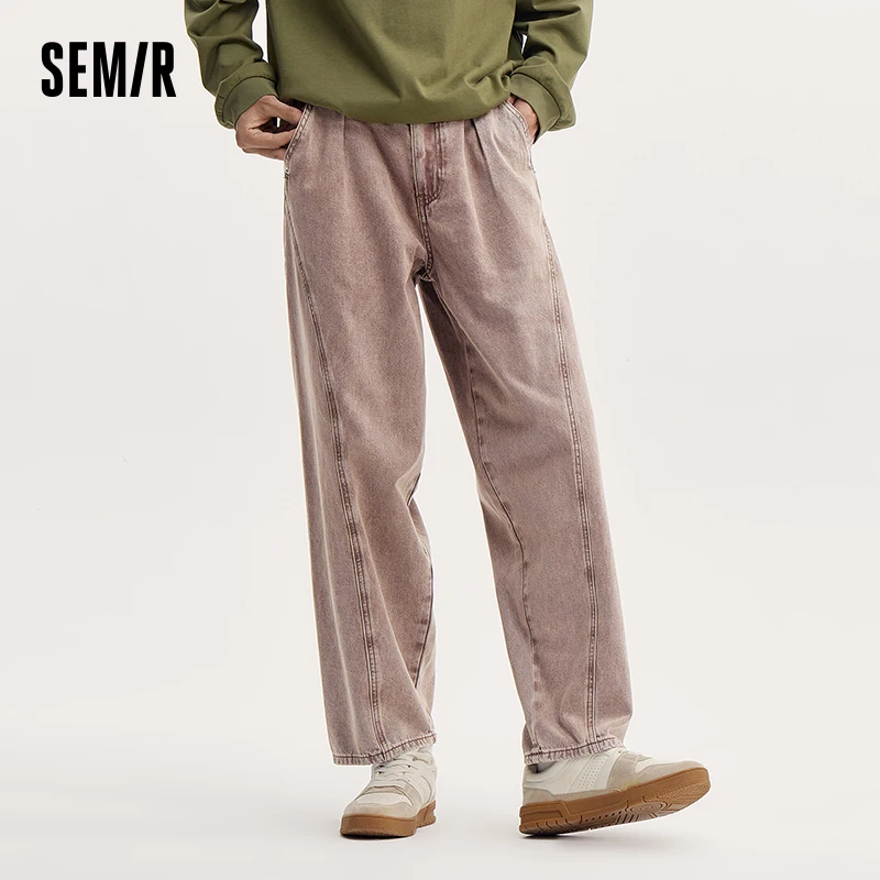 Semir Jeans Men 2024 Autumn New American Retro Washed Loose Tapered Long Pants Personalized Vintage Pants