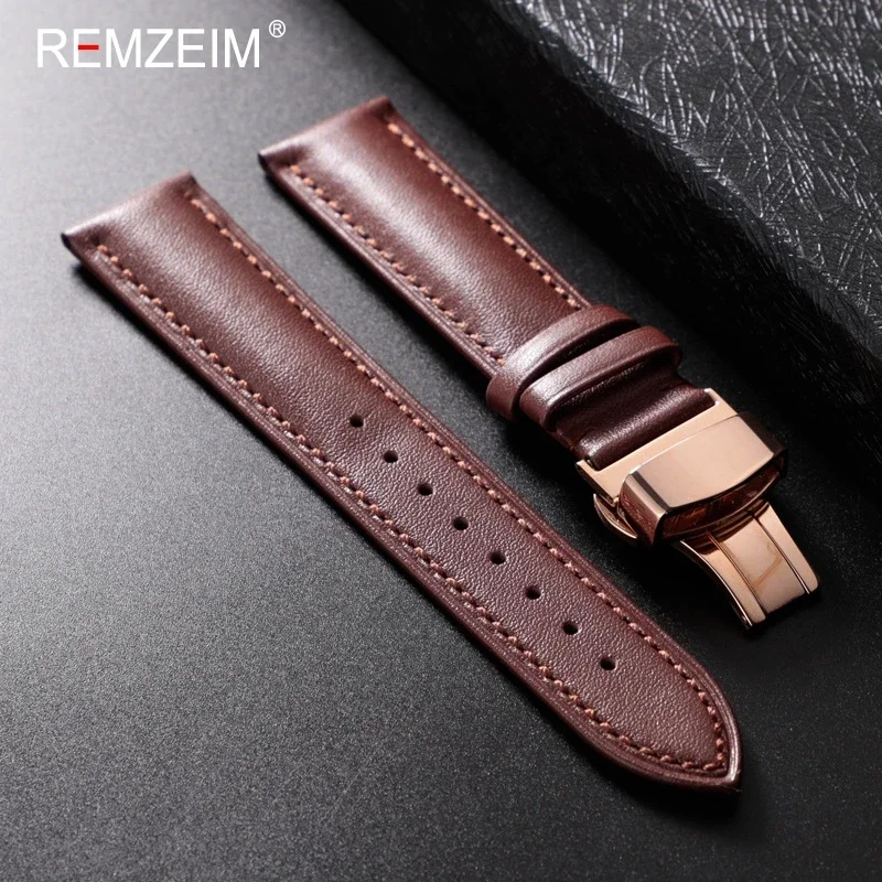 Lederarmband 18 mm 20 mm 22 mm Herren- und Damen-Ersatz-Casual-Armband mit automatischem Butterfly-Verschluss – Detail 7