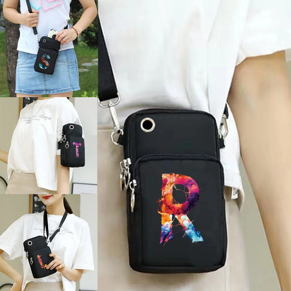 Universal Mobile Phone Bag for Samsung/iPhone/Huawei Case Wallet Outdoor Sport Arm Shoulder Bag Paint Letter Pattern Phone Pouch