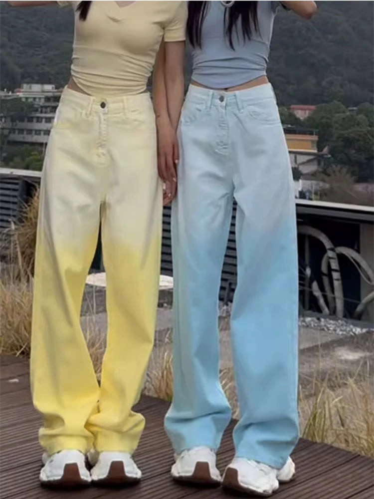 

Джинсы женские с высокой талией, широкими штанинами и прямым кроем, с эффектом похудения, длиной в пол, модные повседневные синие джинсовые брюки