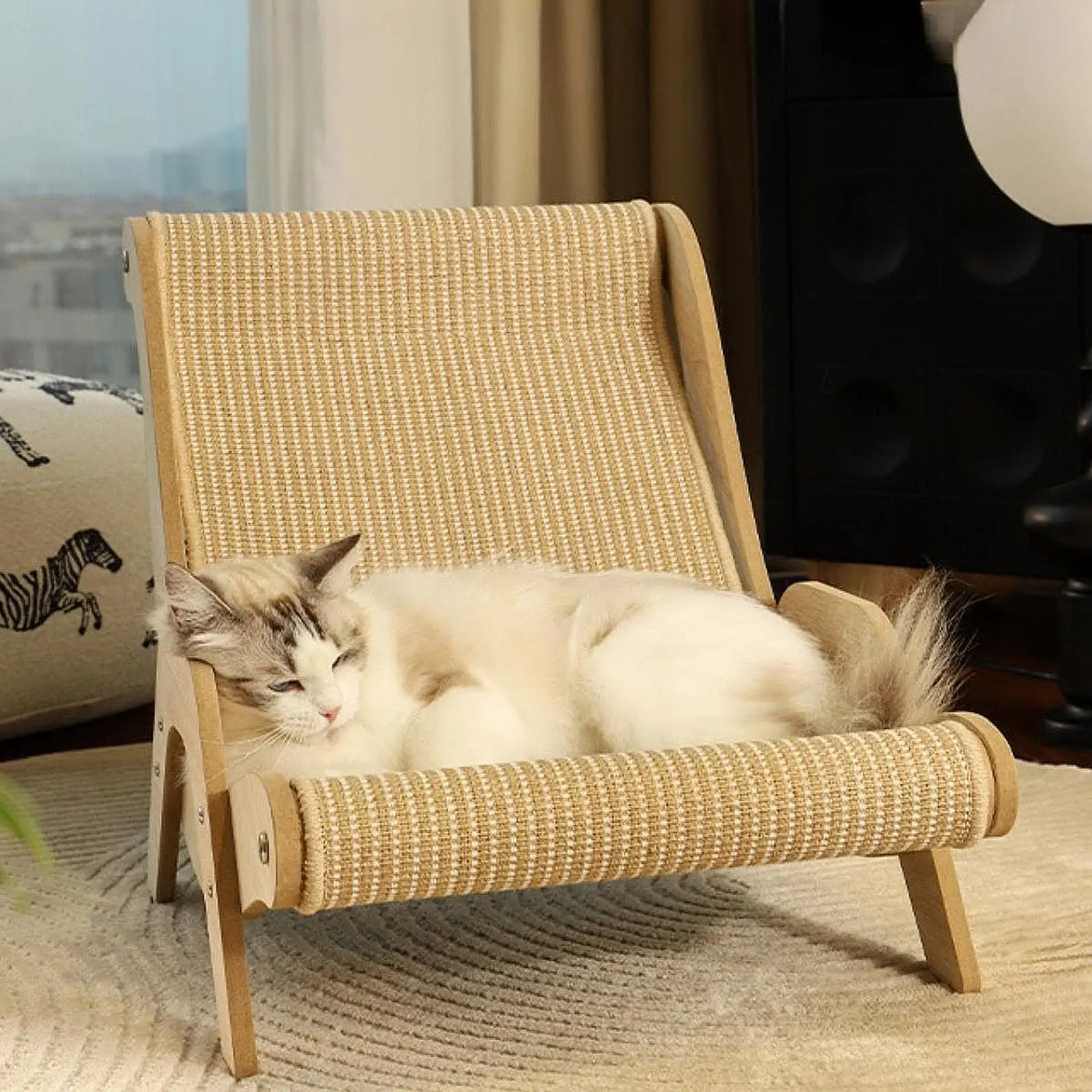 Wooden Cat Beach Chair Cat Furniture Stable Elevated Cat Bed Cat Hammock Bed Cat Lounger for Dog Kitten Indoor Cats Kitty Pet