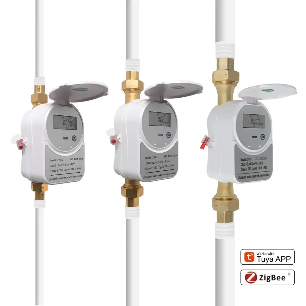 Contatore dell\'acqua ad ultrasuoni con valvola intelligente Tuya Zigbee con display LCD Misurazione del consumo di flusso della quantità d\'acqua