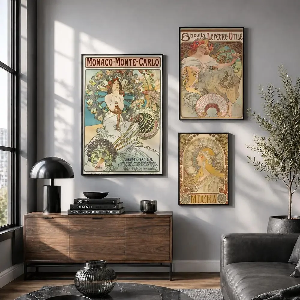 A-Alphonse Mucha Illustration Poster Peel And Stick Wall Art Aesthetic Home Decor For Bedroom Living Room Hallway Easy Apply