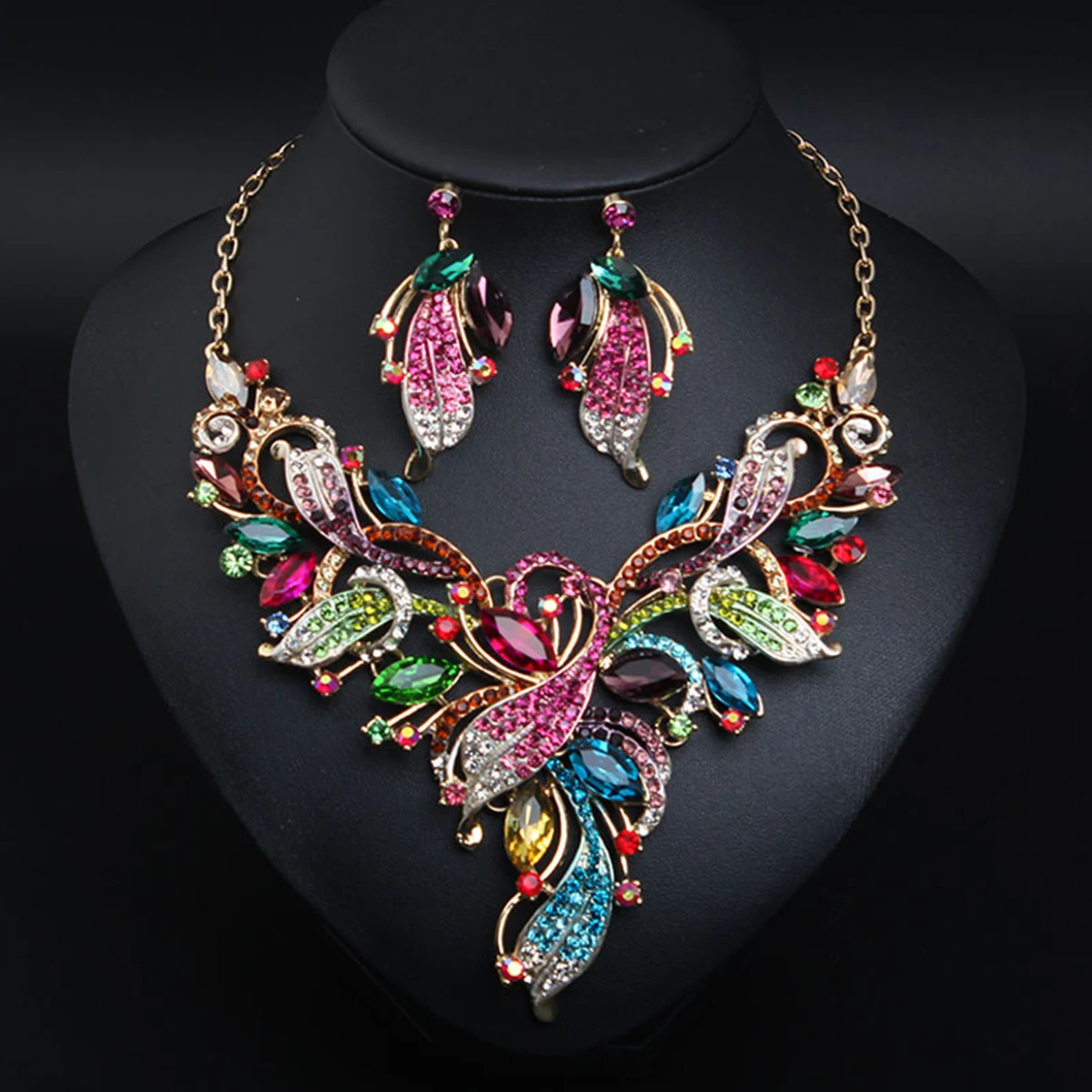 Luxury Jewelry Sets for Banquet Super Flash Crystal Necklace Earrings Set Women Vintage Wedding Anniversary Trendy Accessories