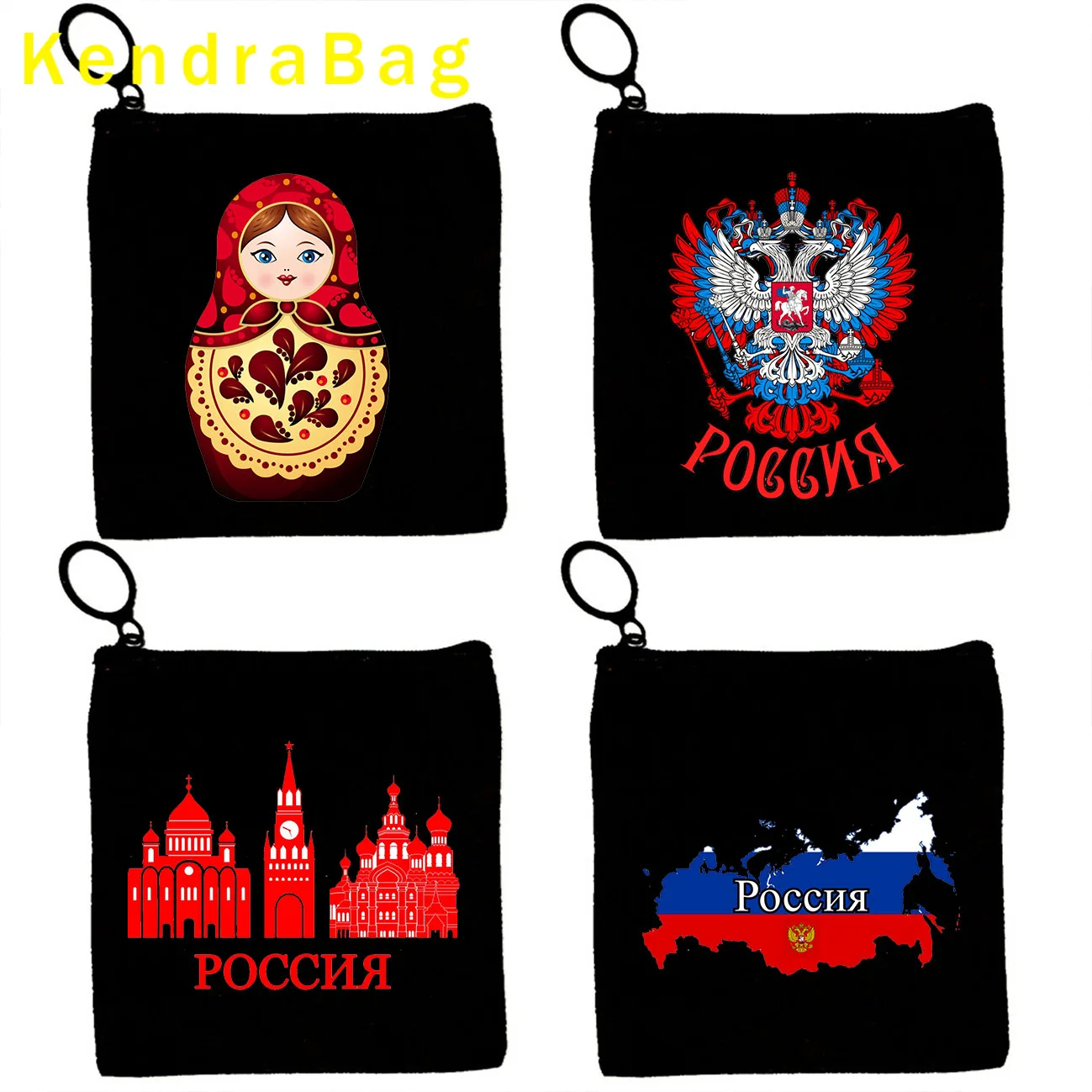 Moscow Matryoshka Russian Gifts Nesting Dolls Russia Flag CCCP Soviet Union Key Coin Purse Wallet Canvas Bags Pouch Cotton Bags