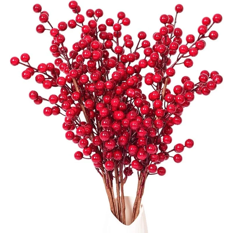 Red Berry Branches Cherry Stamens High Quality Christmas Decoration Home Room Decor New Year Gifts Wedding Flowers Accessories