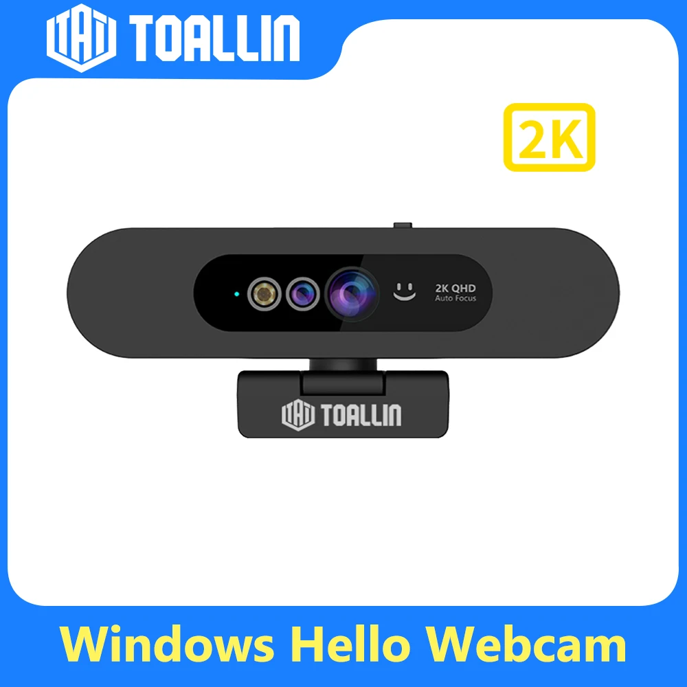 

TOALLIN Official 2K QHD Webcam Windows Hello IR Face Recognition PC web cam for Conferencing Live Streaming with Privacy Cover