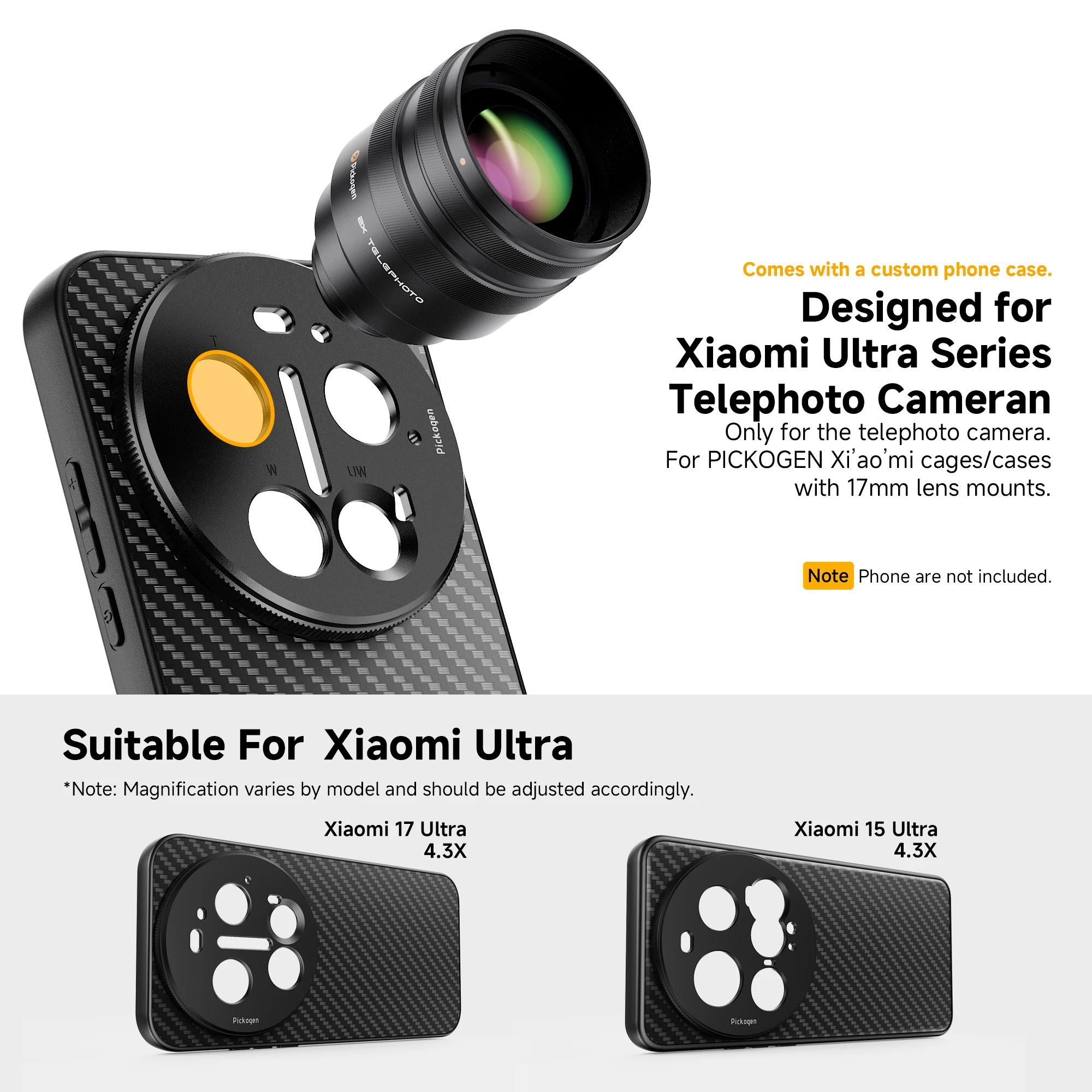 PICKOGEN 2X Converter for Mobile Phone Camera Telephoto Lens, 240mm Teleconverter With Phone Case vivo Xiaomi 15Ultra 17Ultra