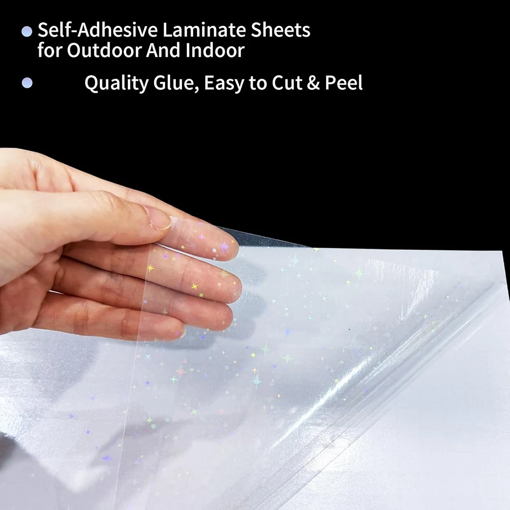 【BAAQ】 36 Sheets Holographic Sticker Paper,Holographic Laminate Sheets,Clear Vinyl Sticker Sheets,11.7 X 8.3 Inches(Star)