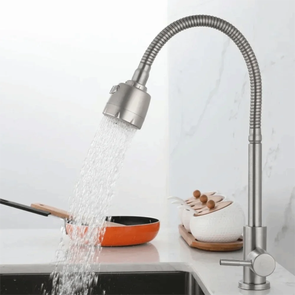 

Rotatable Kitchen Faucet Universal Adjustable Mode Kitchen Water Tap Deck Mounted Stainless Steel Single Cold Water Faucet