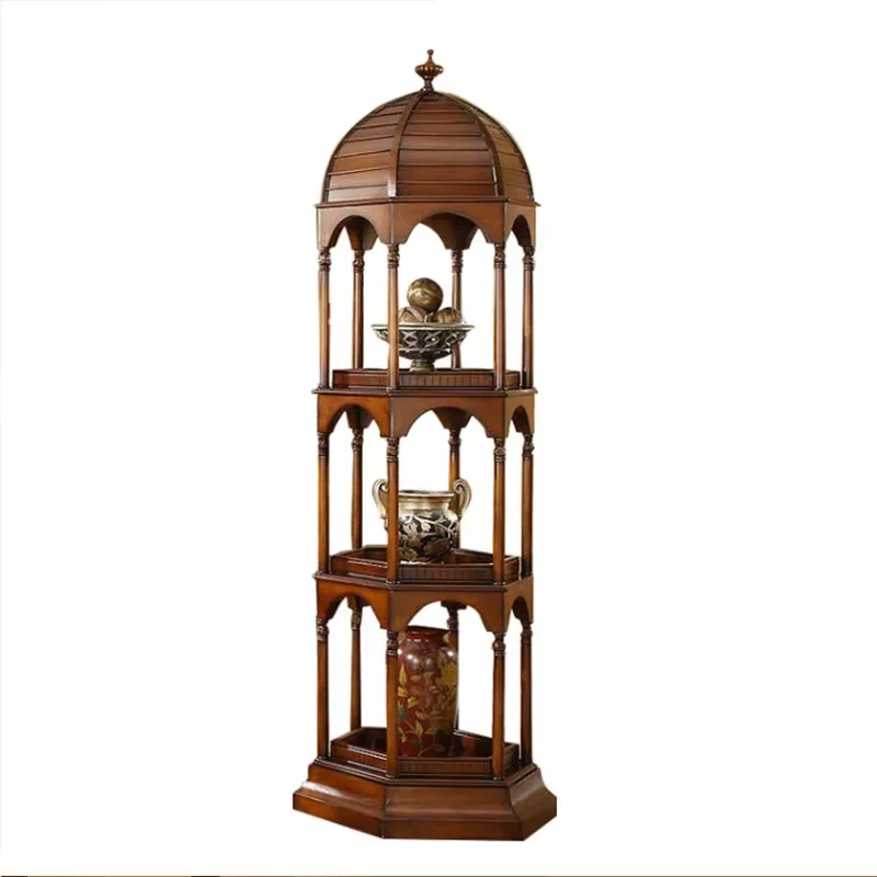 American solid wood shelves, European birdcage bookshelves, floor-to-ceiling living room multi-layer antique shelves