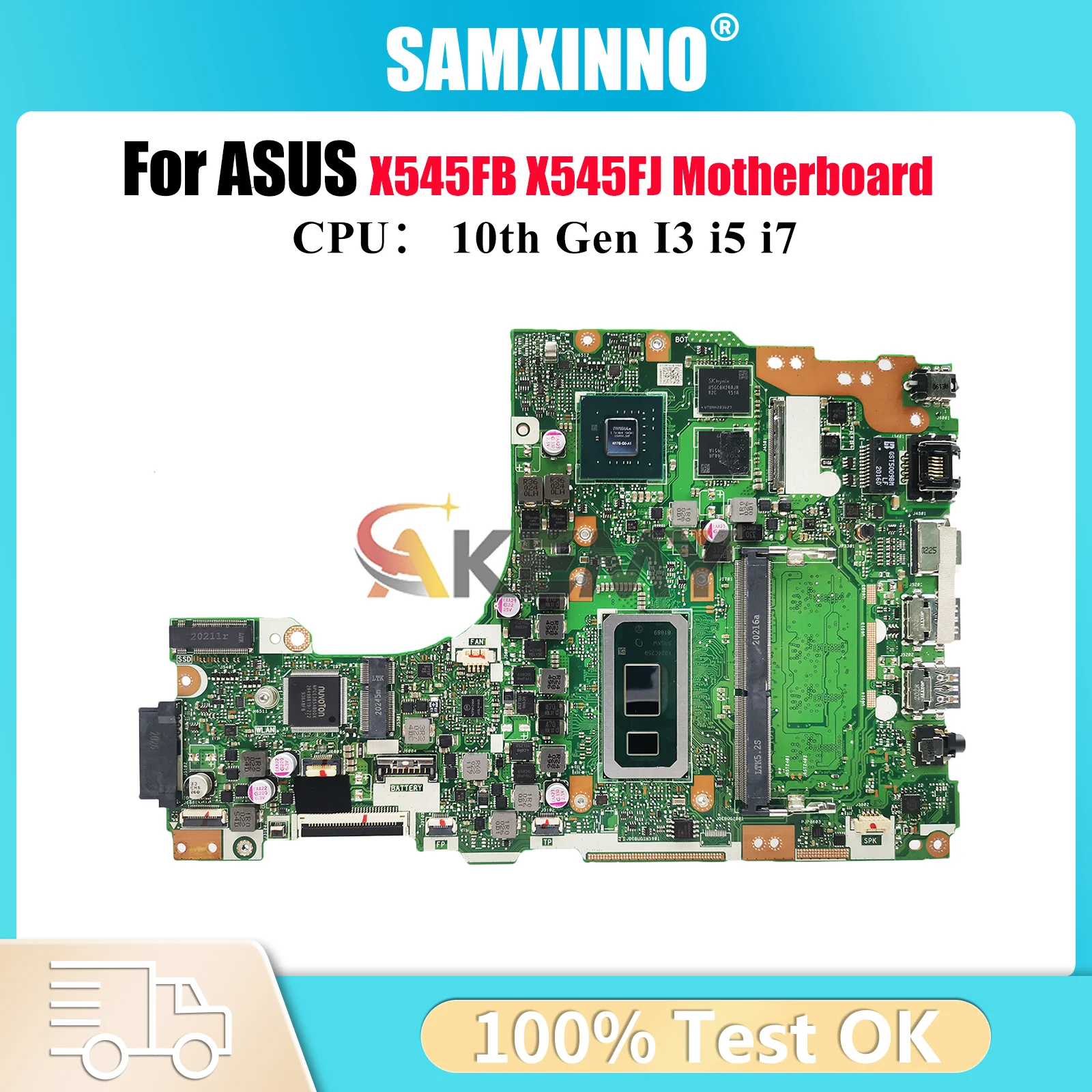 

X545FB Laptop Motherboard For ASUS VivoBook X545FJ X545F X545FB Notebook Mainboard With 10th Gen I3 i5 i7 tests OK fast shipping