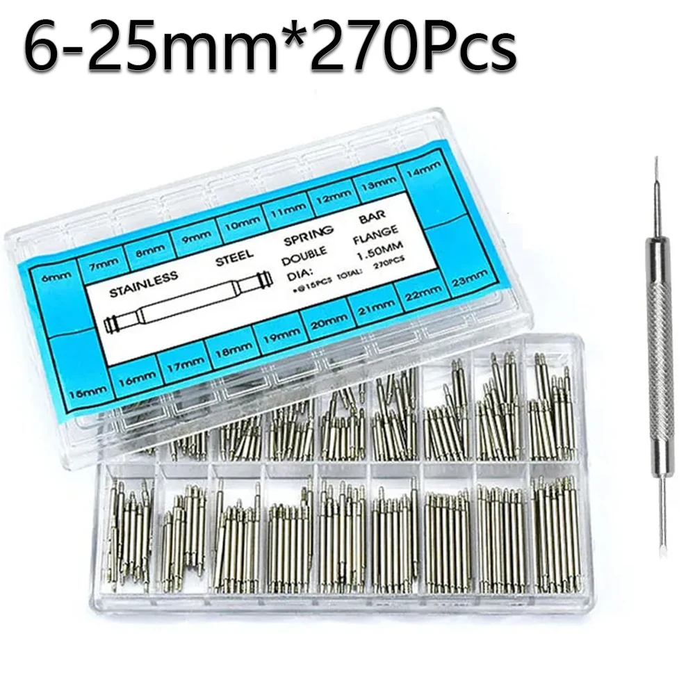 270Pcs/set Strainless Steel Spring Bars 8mm-25mm Watchband Strap Belt Repair Tools Pin Watch Accessories Watch Repair Tools Pin