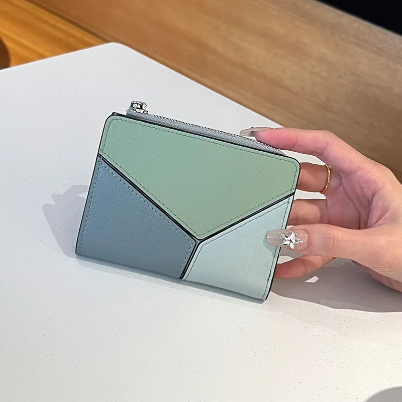 2025 New Hot Sellings Women Leather Wallet Short Foldable Multi Card Slots Cowhide Stitched Fashion Ladies Coin Purses
