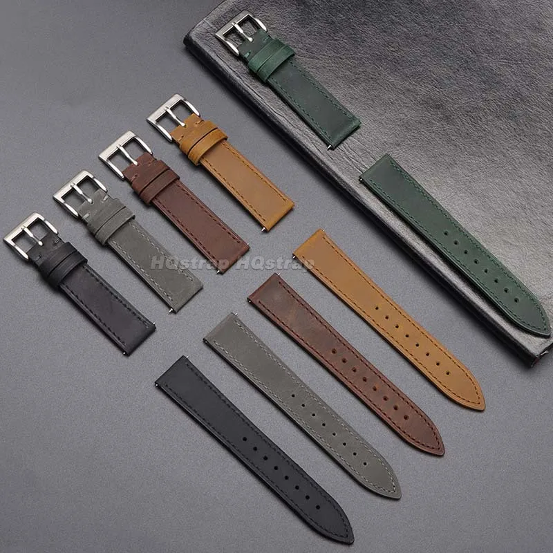 빈티지 가죽 스트랩 18mm 19mm 20mm 21mm 22mm 24mm 화웨이 GT2/3/4 소 가죽 퀵 릴리스 시계 밴드 수제 소프트 팔찌