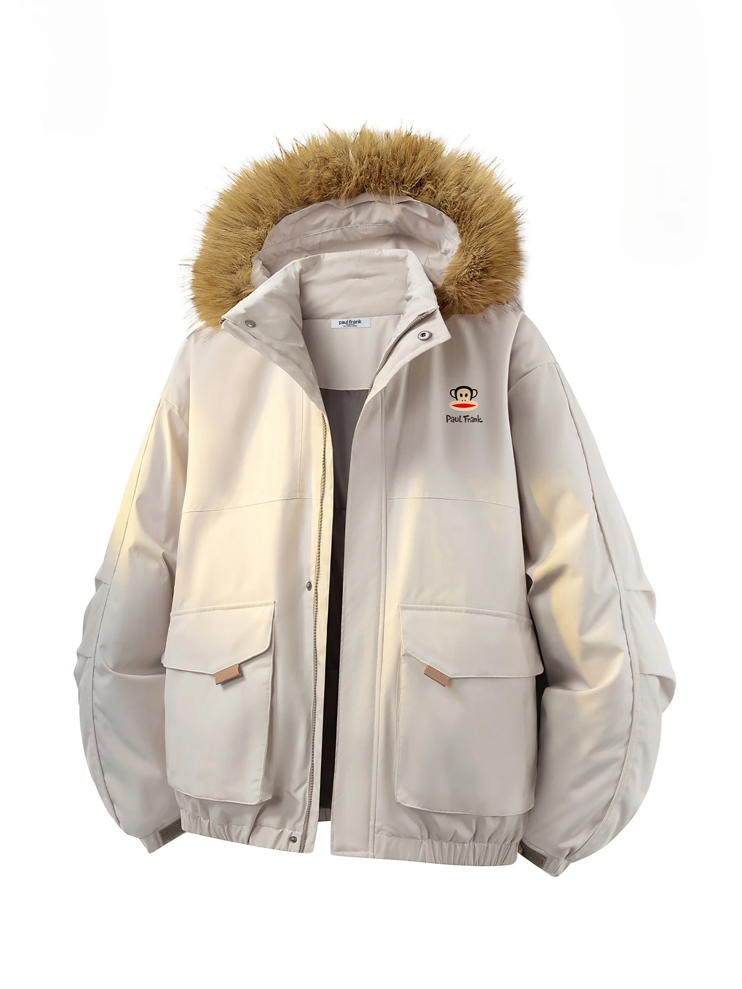 

Мужская утепленная хлопковая куртка Paul Frank с капюшоном, зимнее теплое пальто с воротником из искусственного меха, рабочая одежда, молодежная модная повседневная верхняя одежда