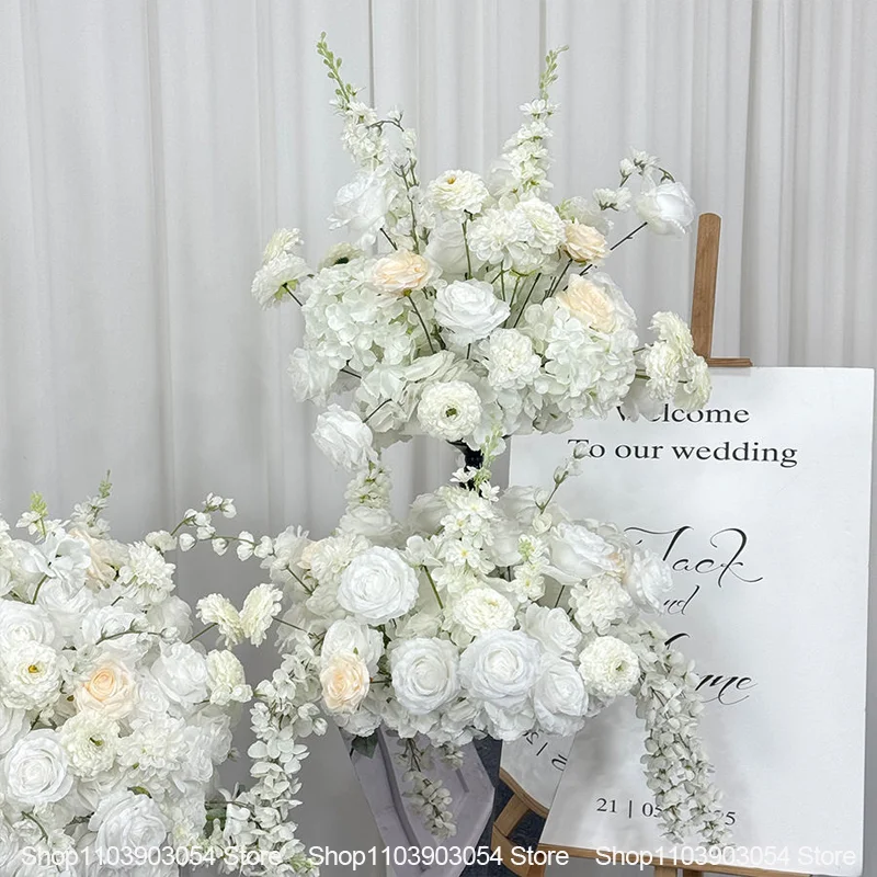 Weißes Kunstblumen-Arrangement für Hochzeitseingang, Simulierte Rosen-Dekoration für Party-Zeremonie, Bühnen-Hintergrund-Dekoration – Detail 4