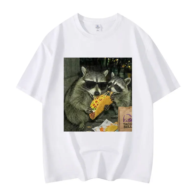 

Raccoon Eating Tacos Funny Meme T-shirt High Quality Fashion Oversized T Shirts Men Women Casual Cotton Short Sleeve T-shirts