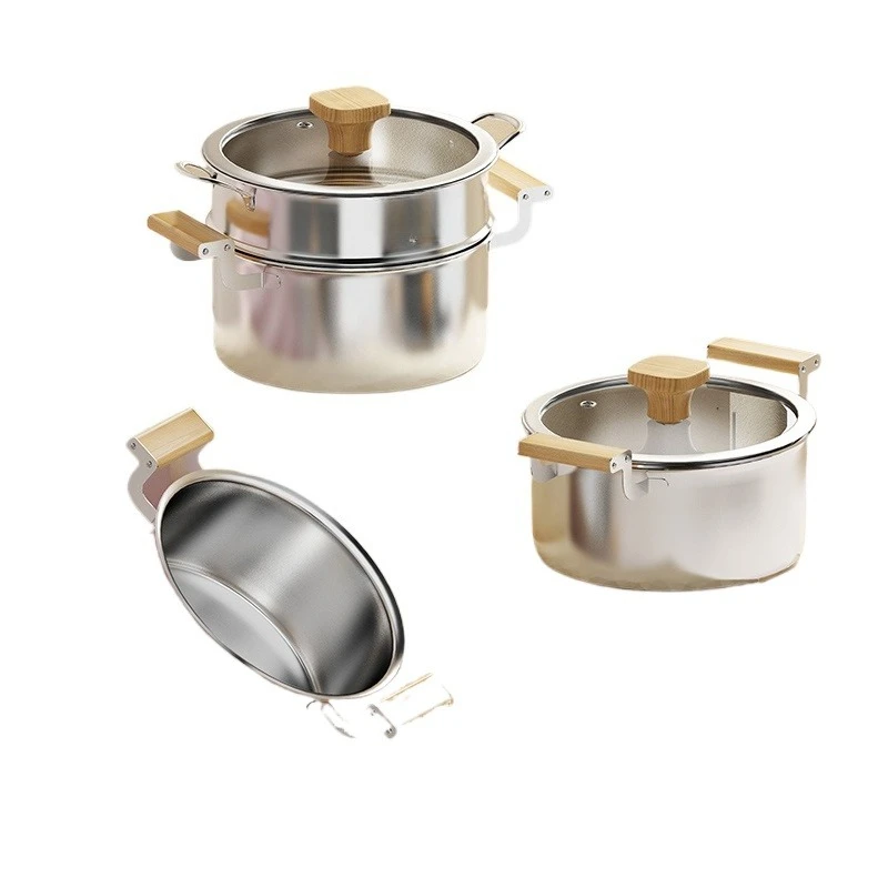 

Non-stick Kitchenware Soup Pot 316 Stainless Steel Soup Pot Wooden Handle Steamer
