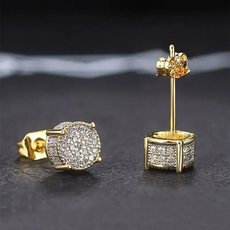 Gold Silver Color Round Ear Studs for Women/Men Fashion 4 Claw Shiny Rhinestone Stud Earrings Punk Luxury Design Jewelry Gift