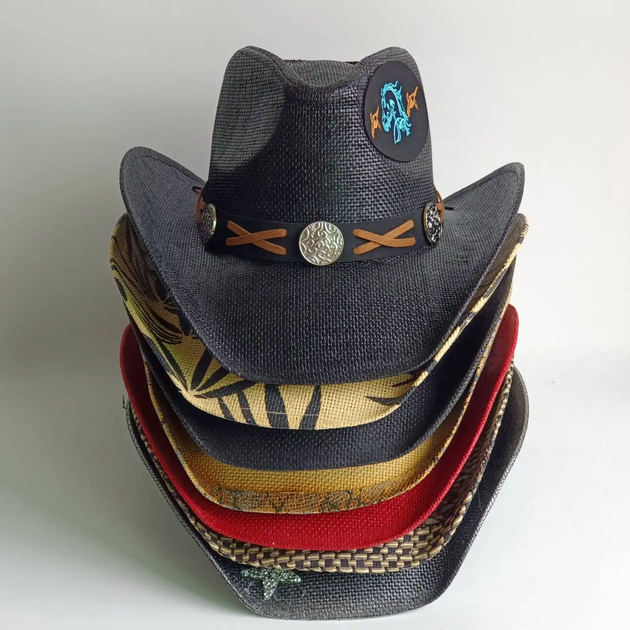 Western Style Cowboy Straw Hats Vintage Curled Edge Cowgirl Jazz Hat Summer Beach Sun Hat Inventory Clearance sombreros de vaqu