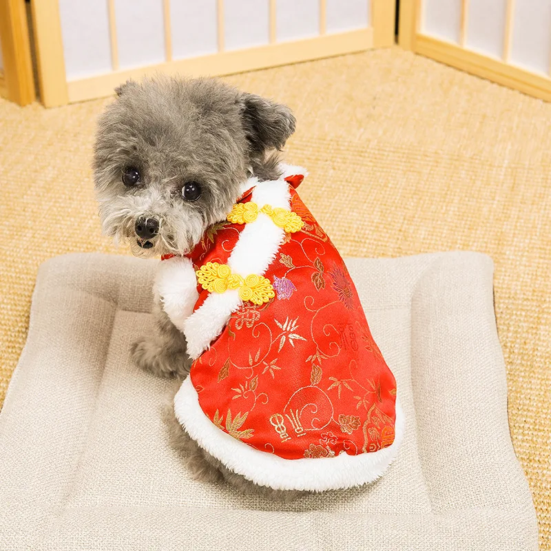 New Year Pet Clothing Cat Clothing Chinese Style Autumn and Winter Teddy Clothing Tang Clothing New Year Dog Clothing