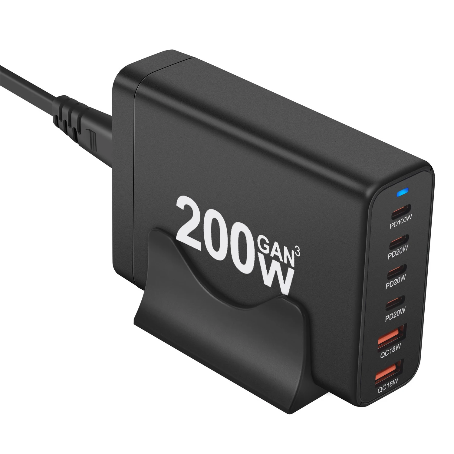 200W GaN 6-Port USB Type C PD Charger Quick Charge USB 3.0 Mobile Phone Charger Compact High-Speed Power Delivery for Devices
