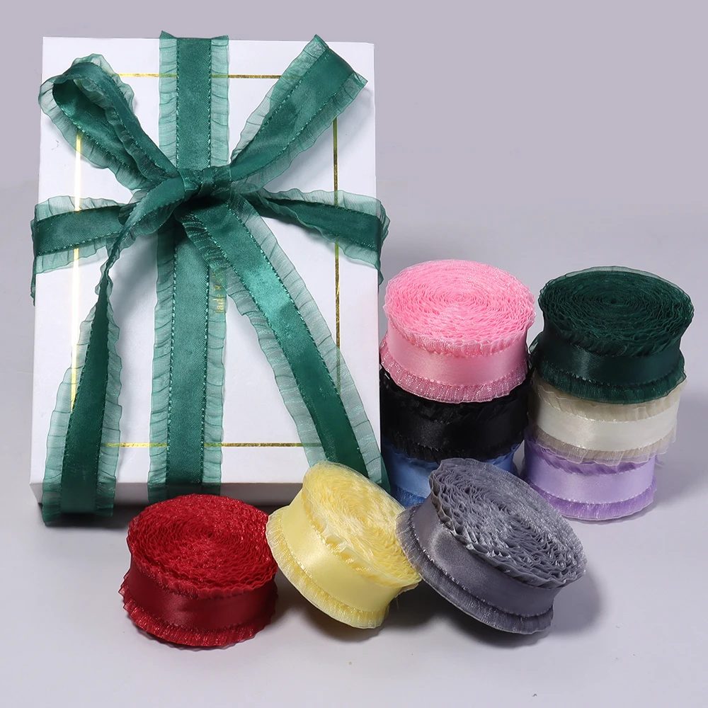 

5yard Polyester Gauze Lotus Leaf Lace Ribbon Sweet Princess Style Ribbon For Jewelry Making DIY Dress Decor Gifts Pakaging Bows