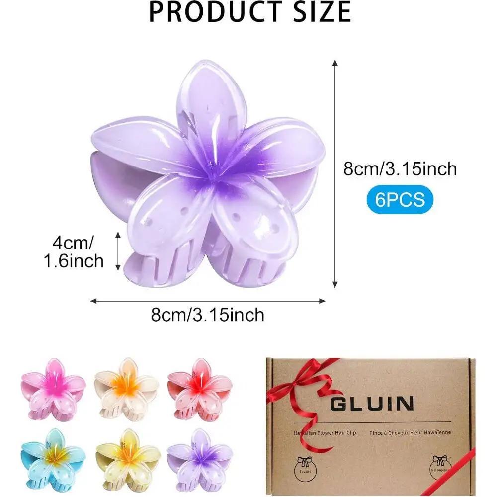 6 قطع من مخالب بلوميريا الأنيقة من الأكريليك، مشابك شعر هاواي كبيرة ملونة للنساء، قبضة قوية لحفلات الزفاف والحفلات والشاطئ،