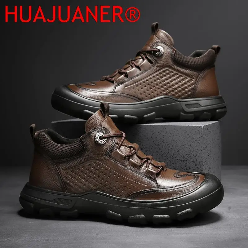 Spring Autumn New Mens Casual Shoes Versatile Non-Slip Men Footwear Vintage Style Male Hiking Shoes Lace-Up Handmade Ankle Boots