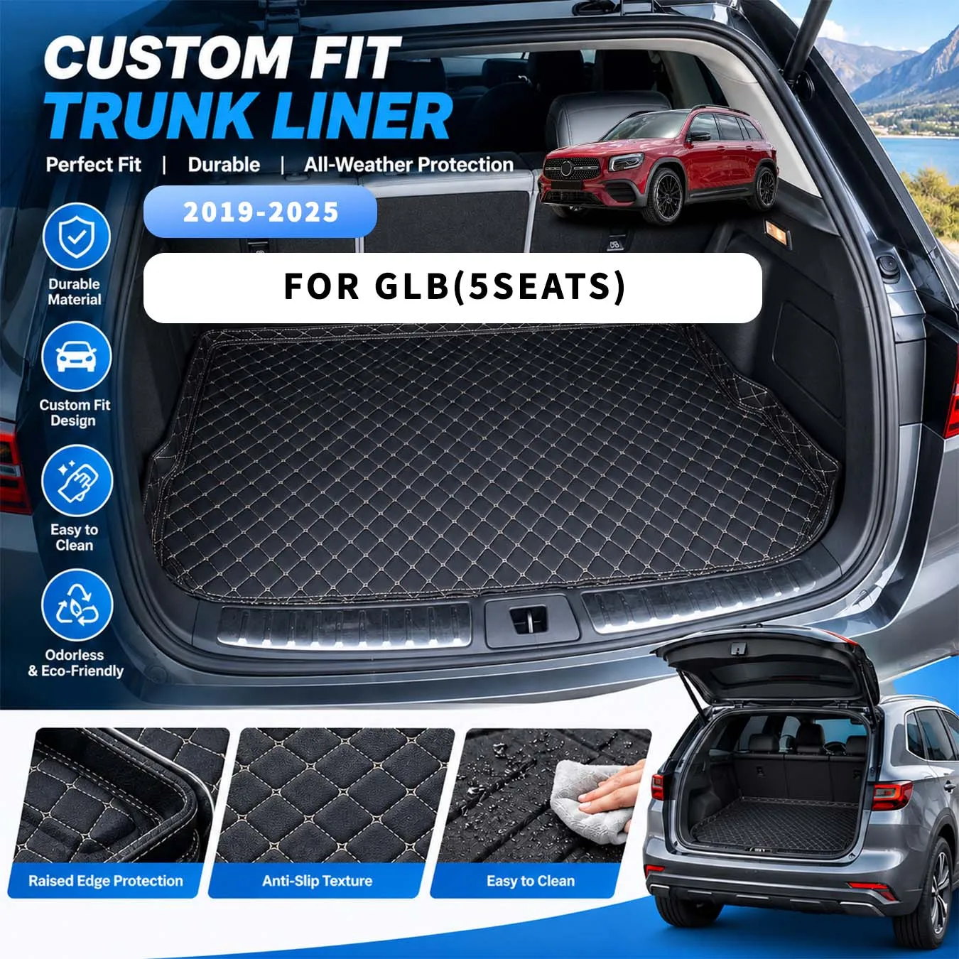 Fit For GLB(5seats) 2019-2025  Luxury Custom Car Trunk Mats Interior Protection, Car Interior Accessory