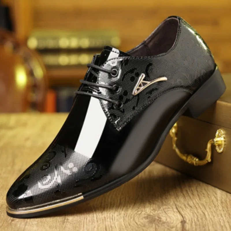 

Plus Size 48 Luxury British Business Dress Shoes Star Designed Pointed Graphic Leather Shoe High End Wedding Party Shoes for Man